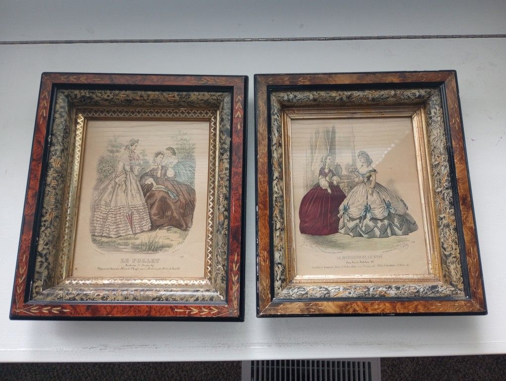 Paired Antique Lithograph 