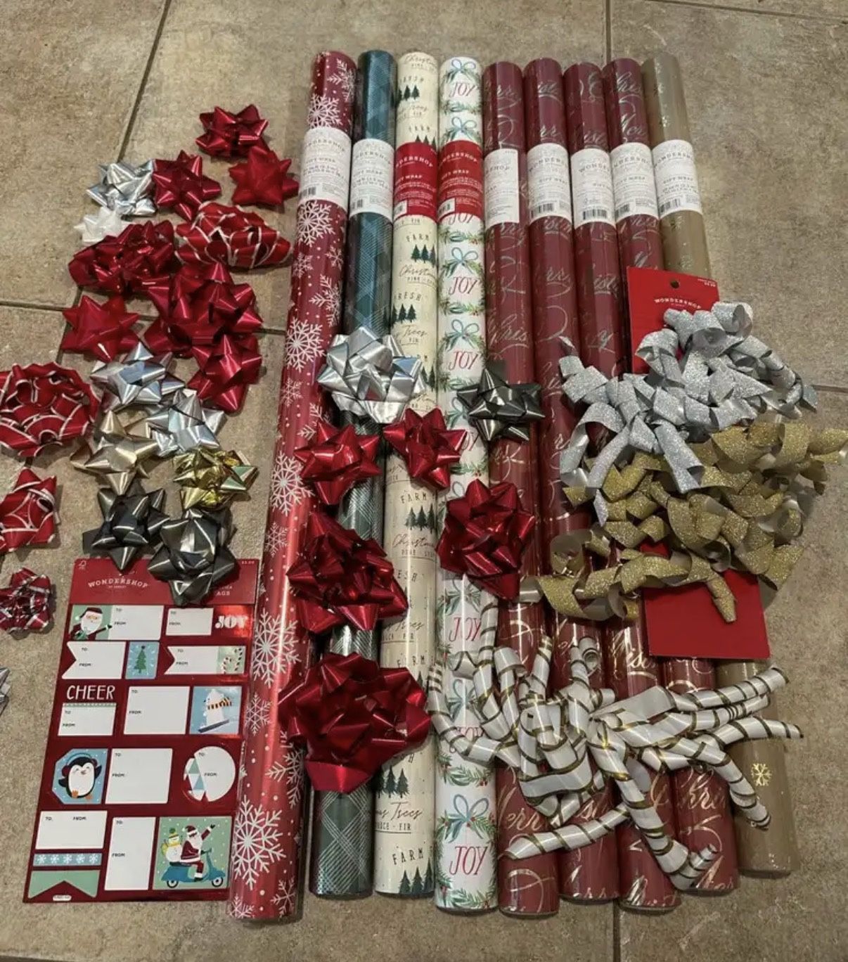 Large Lot Gift Wrapping Paper And Tags Bows Etc