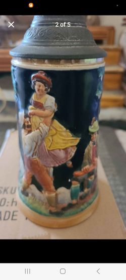 Vintage German Beer Stein with Pewter Lid