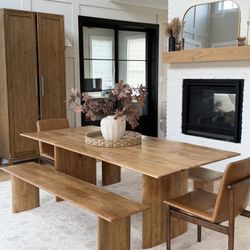 West Elm Anton 86” Solid Wood Dining Table with 2 benches