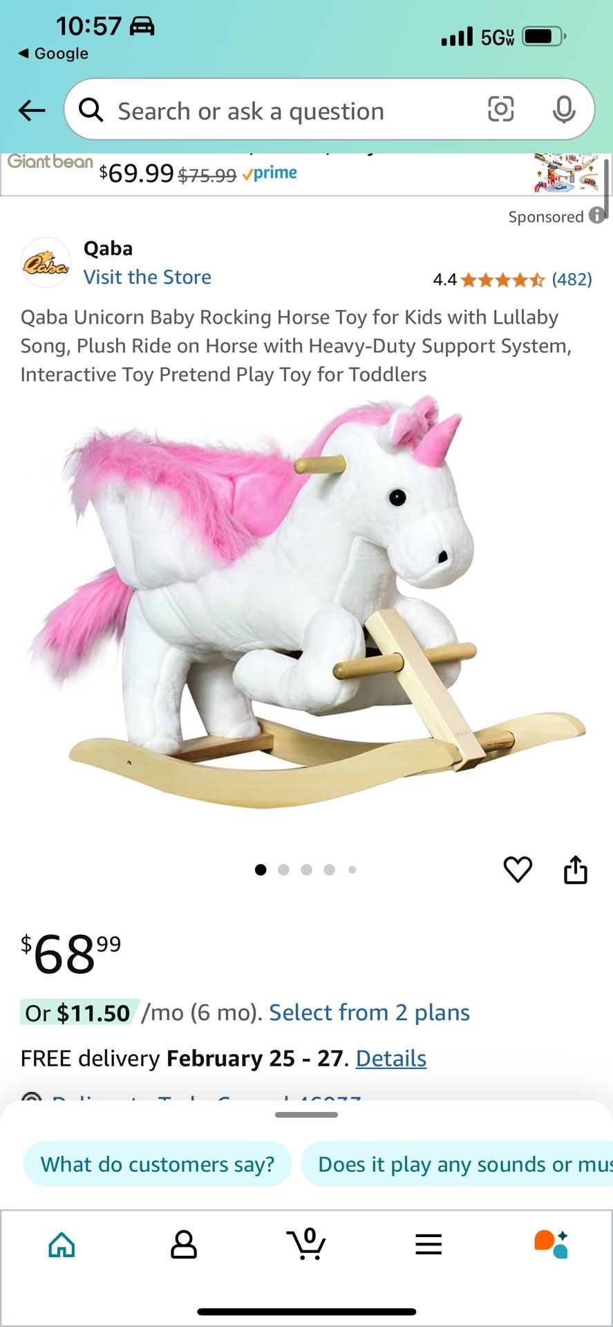 Plush Unicorn Toddler Rocking Horse