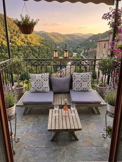 Modern Outdoor Patio Set with Integrated Side Tables and Square Coffee Table