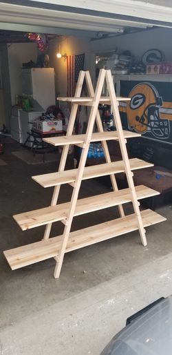 6 ft tall, rustic latter shelve stand.
