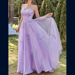 Lace Appliques Tulle Prom Dresses Long Prom Dresses Spaghetti Straps Princess Formal Party Dress