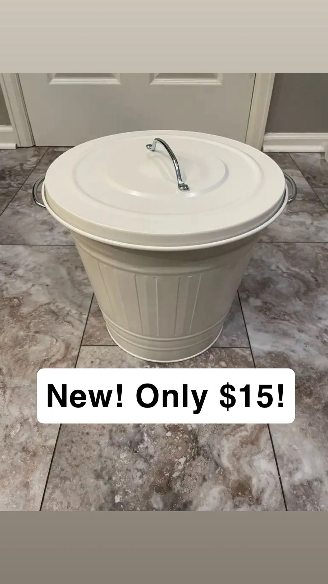 REDUCED! NEW White Metal Trash Can (4 gallon)