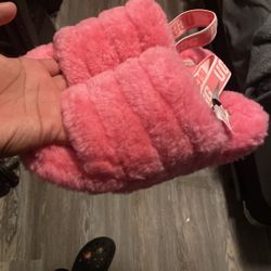 Pink Fuzzy Ugg Slides