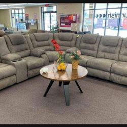 3 Piece Reclining Sectional McCade Stone Couch 🌟 Fastest Delivery 🚚  In Stock ✅ Living Room 👍