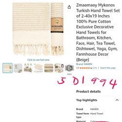 Zmaomaoy Mykonos Turkish Hand Towel Set of 2-40x19 Inches 100% Pure Cotton Exclusive Decorative Hand Towels for Bathroom, Kitchen, Face, Hair
