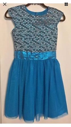 New Joan Michelle Girls 12 Turquoise Sparkle Sleeveless Dress Tulle Skirt