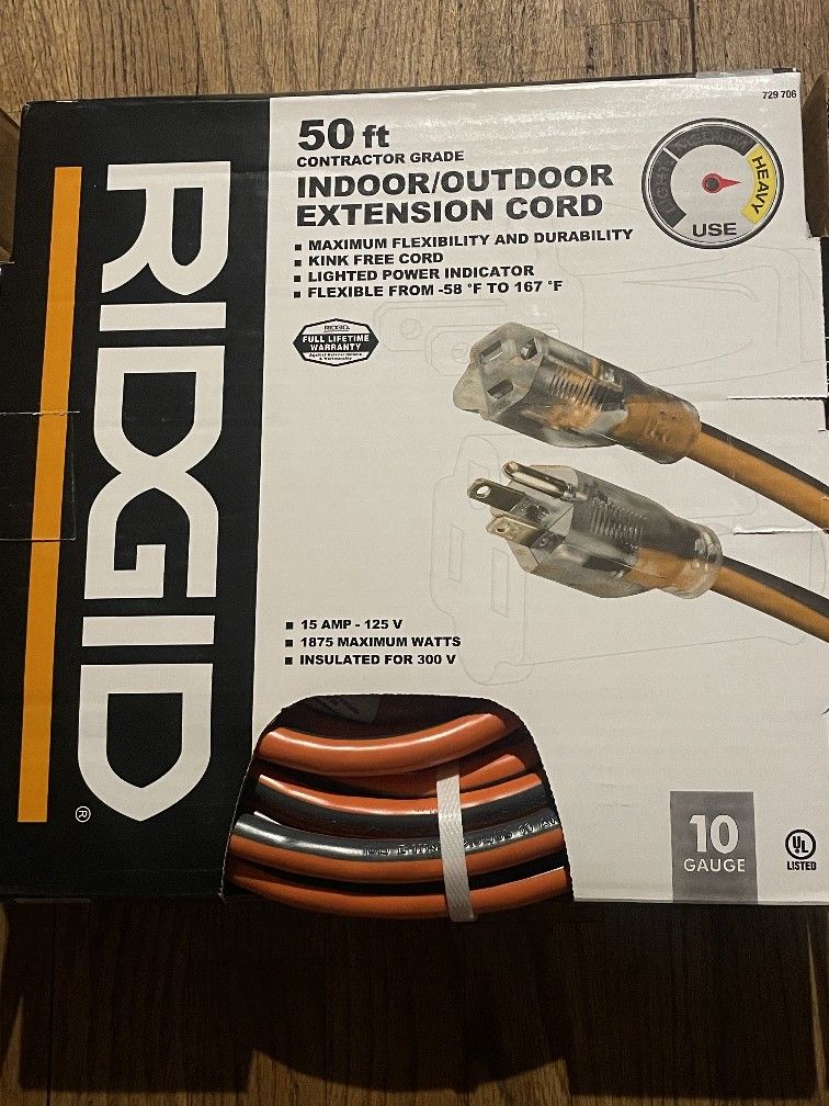 RIDGID 50ft 10gauge Indoor/Outdoor Extension Cord