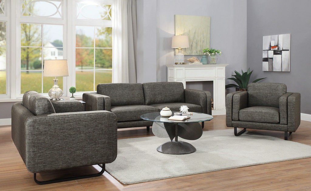 New Winona Modern Contemporary Grey Woven Fabric sofa and love seat set. Brand New!!
