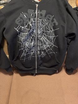 Black Sp5dr OG Web Studded Zip Up Hoodie