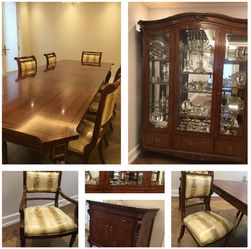 Gorgoeus Italian dining room set with table 8 chairs breakfront cabinet and buffet table