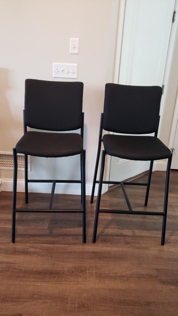 Black Bar Stools 29" Seat-Height, 2 Chairs, Polyester