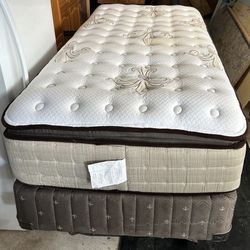 Twin mattress.    Stern & Foster XL 14” Pillowtop Mattress and Boxspring
