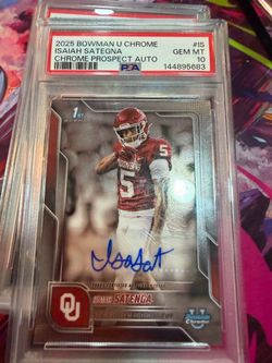 2025 Bowman U Chrome Isaiah Sategna 1st Bowman Chrome Prospect Auto PSA 10 GEM MT Oklahoma