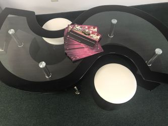 New luxury black & chrome coffee table with 2 ottomans