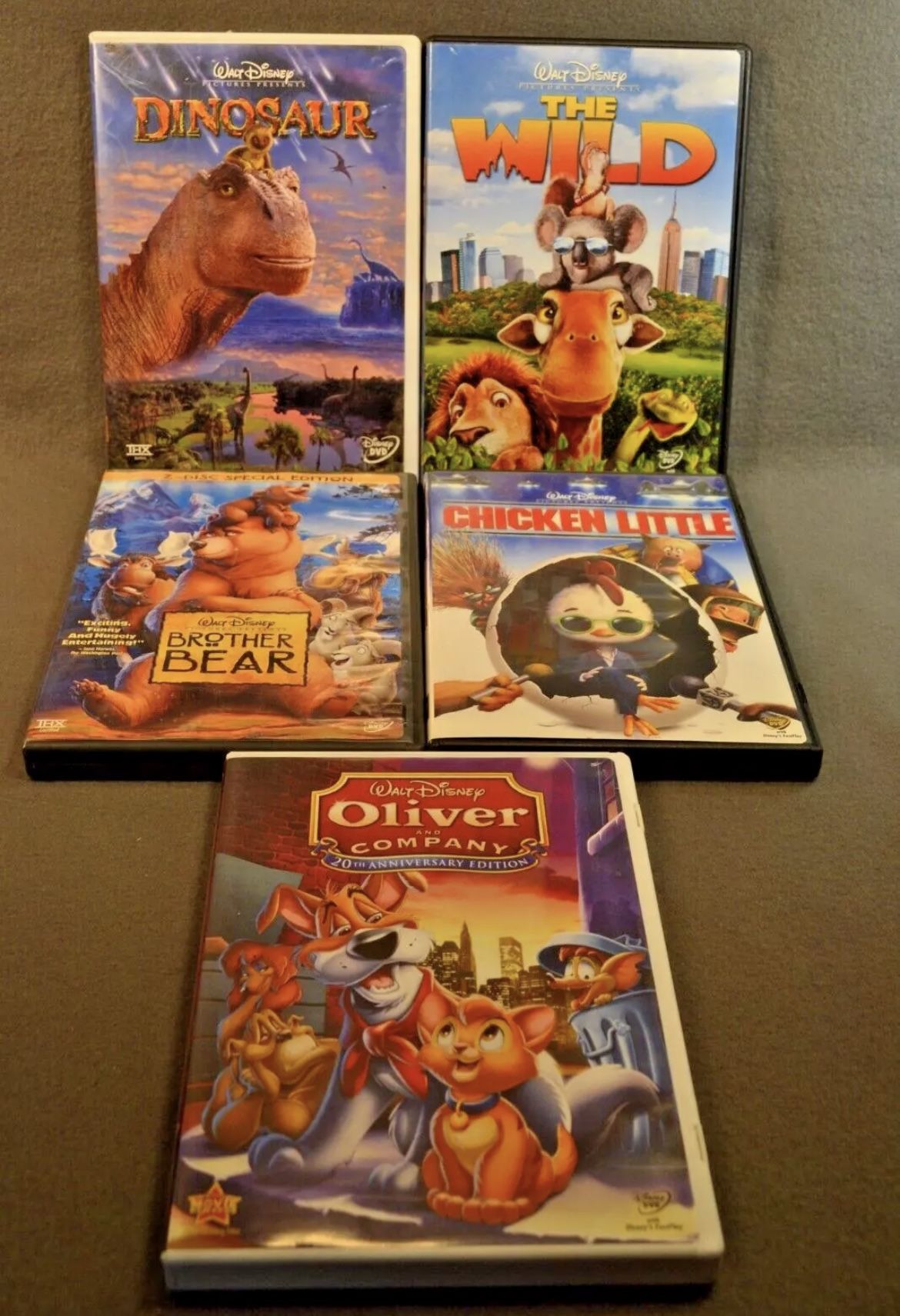 Walt Disney DVD's Dinosaur The Wild Chicken Little Oliver & Company Lot of 5