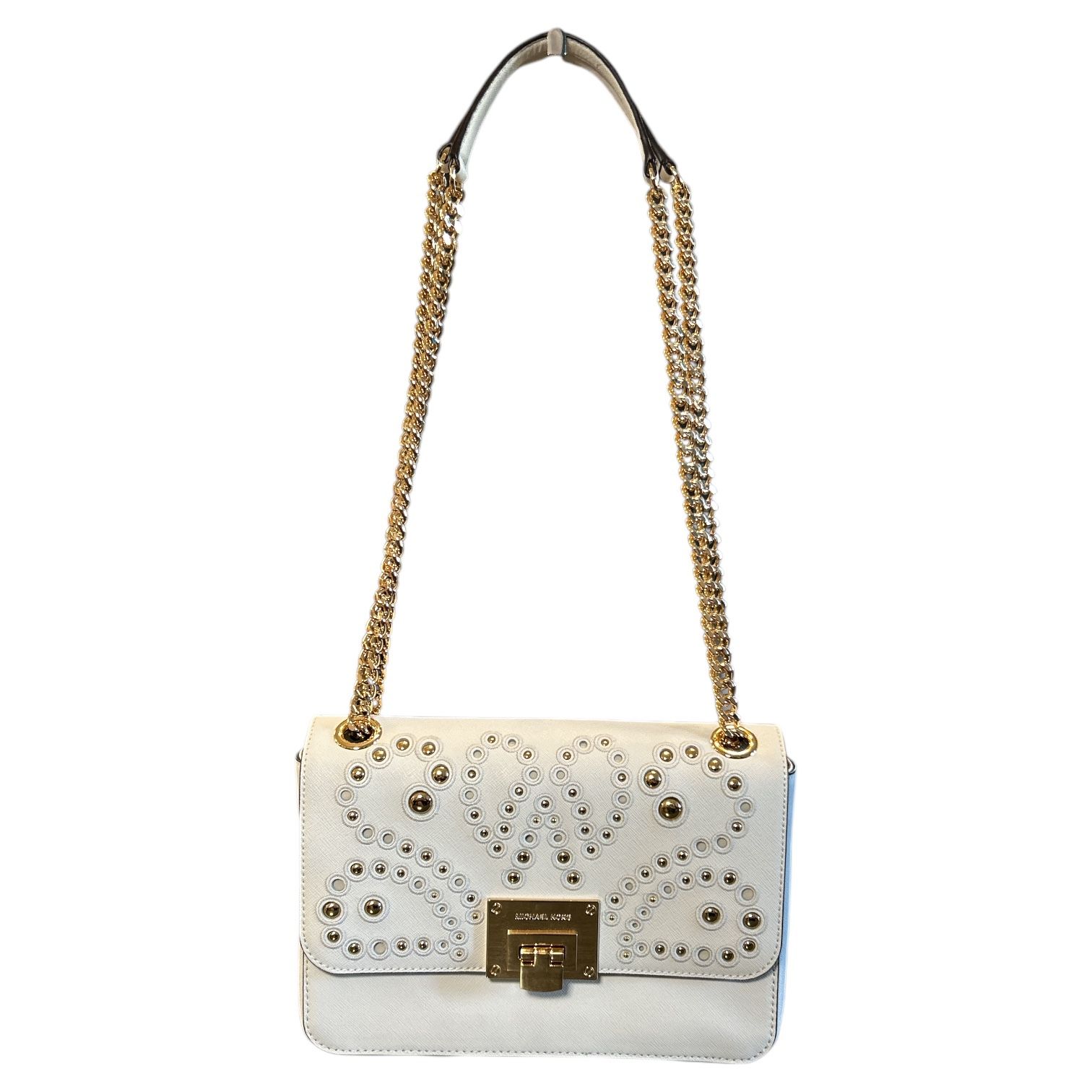 NWOT Michael Kors White Chain Handle Studded Crossbody Purse Handbag