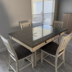 5-Piece Table and Chair Set with Wine Storage + Protection Glass Top