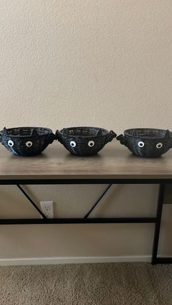 Set of 3 Black Halloween Woven Candy Baskets