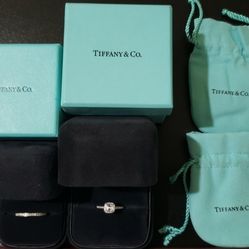 Tiffany & Co. Platinum Cushion Cut .49 CT Diamond Ring & Platinum Full Circle Of Diamonds Band Set