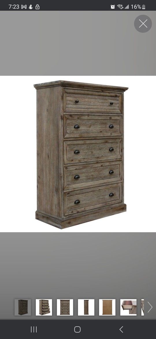 Antique Oak Wood 5 Drawer Chest 