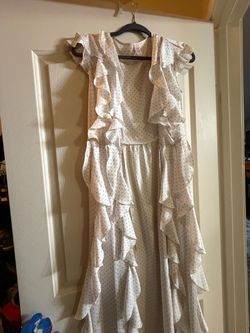 White Polka Dot Ruffle Maxi Dress
