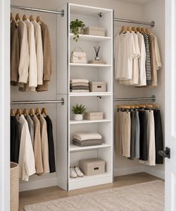 Closet System, Wardrobe Clothes Organizer Rack 3 Hanging Rods Vertical Space-Saving Garment Rack for Walk-In Closet