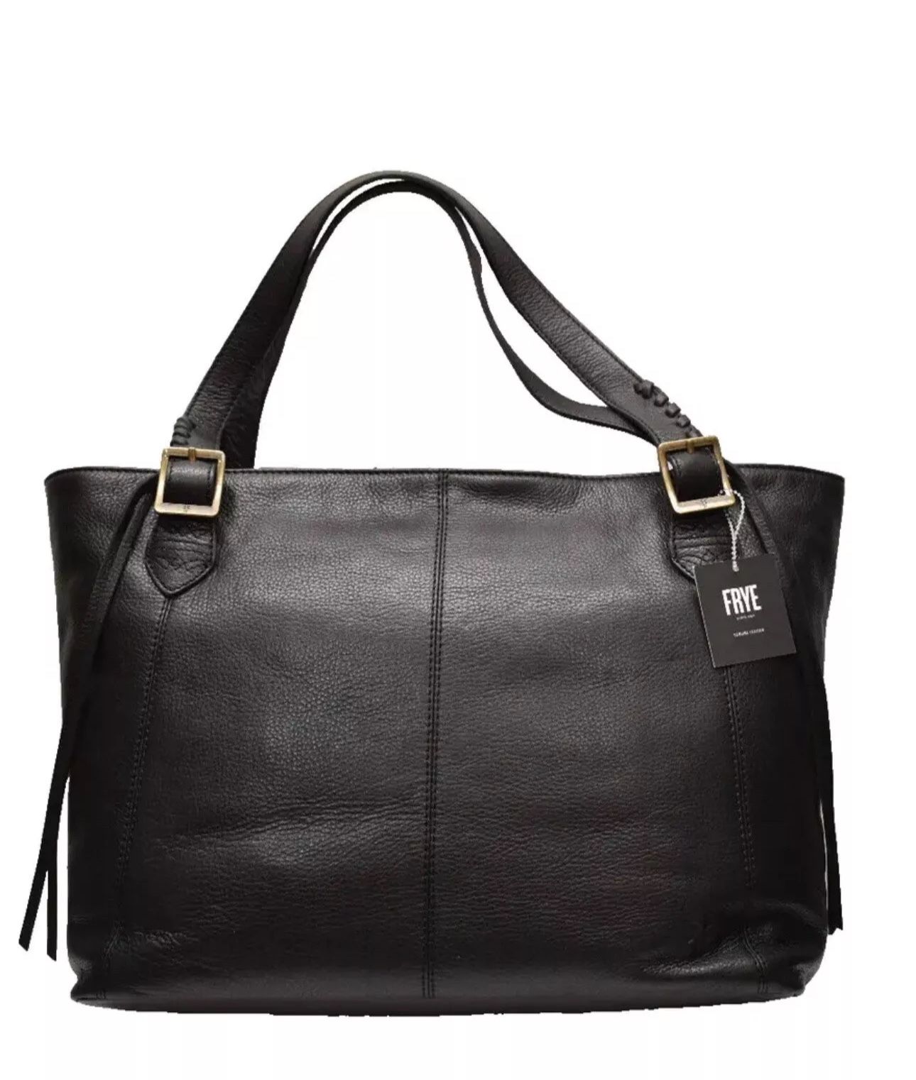 FRYE Caelan Black Pebbled Leather Shoulder Strap Buckle Top Zip Tote Bag