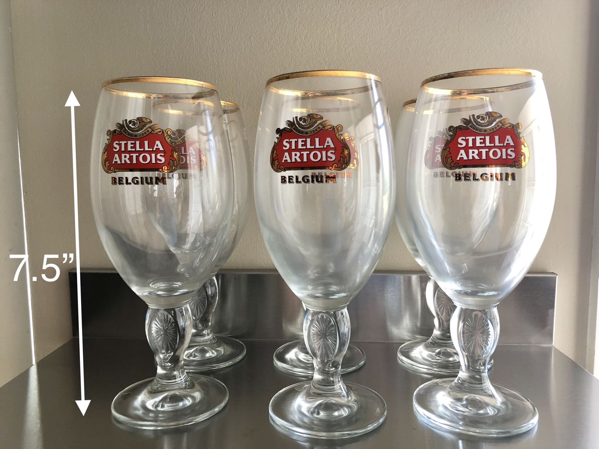 12 pcs set elegant classic collectible Stella Artois fine beer/wine/champagne glasses with golden rims