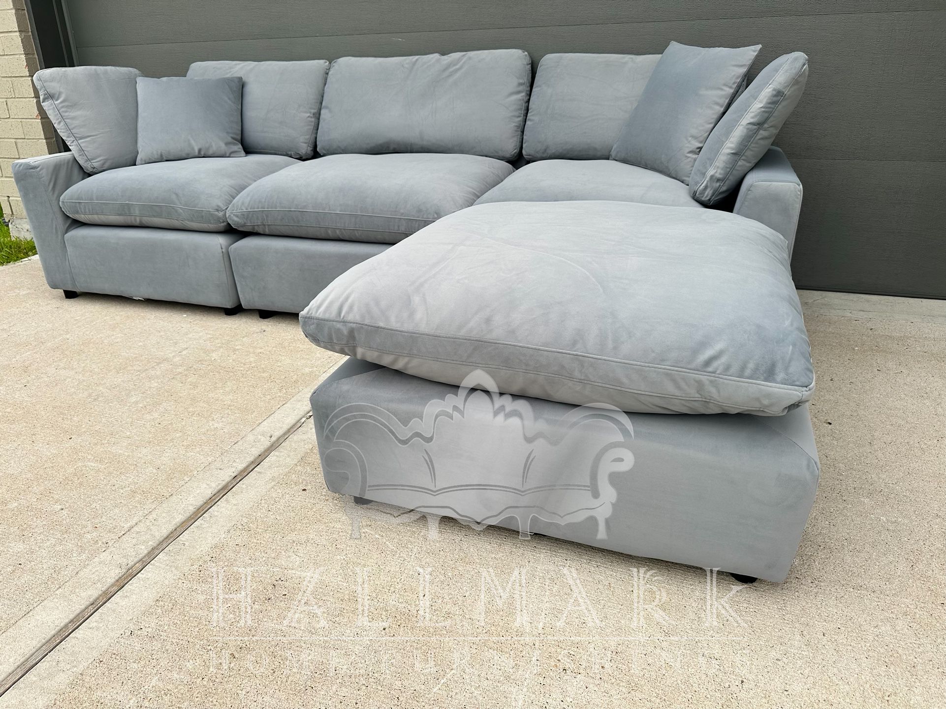 Velvet Grey Sky Cloud Sectional Couches (9 Color Options) - 🚚Delivery Available