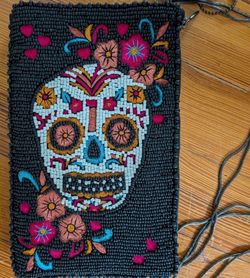 Sugar Skull Flower Beaded Crossbody Phone by Mary Frances