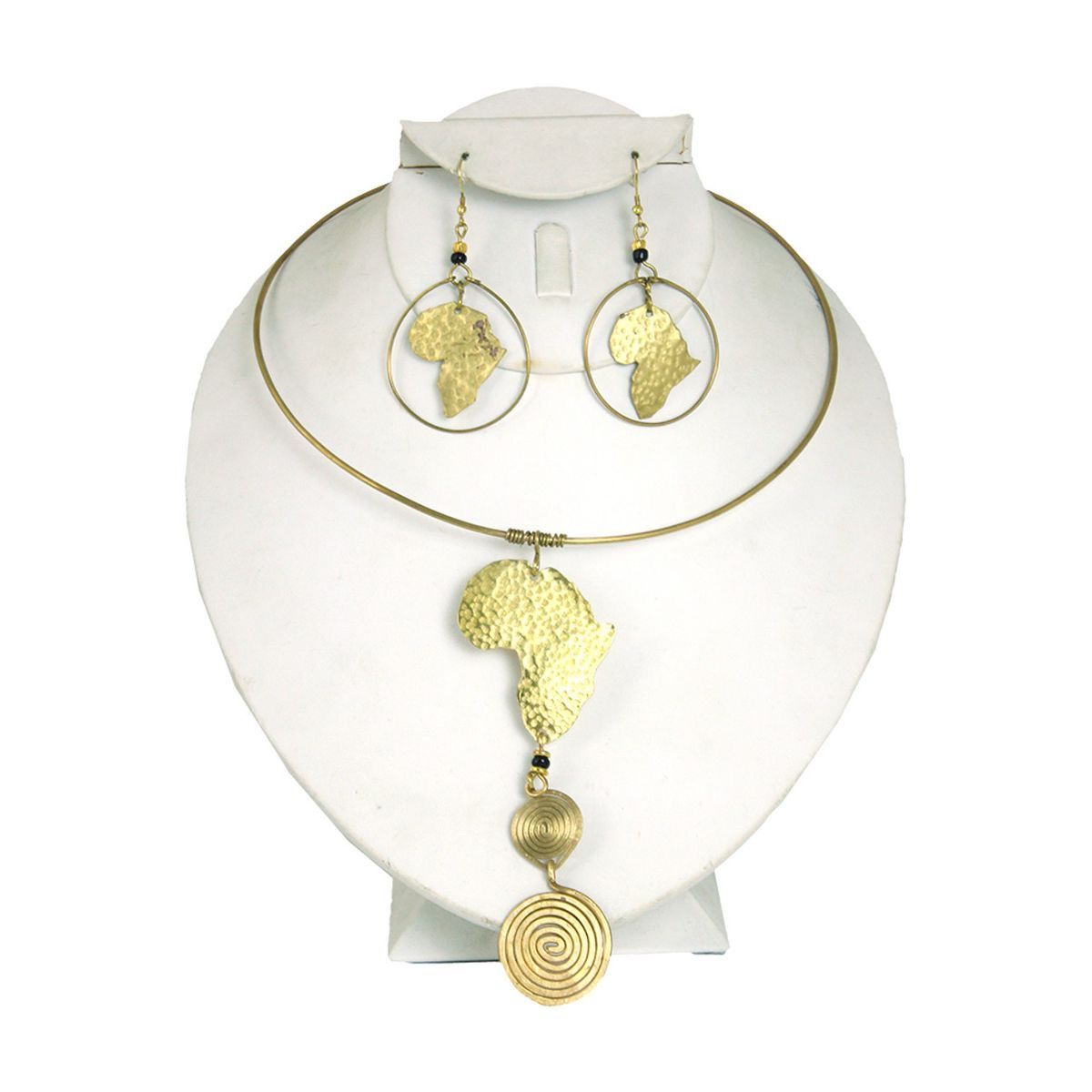 African Map Brass Necklace And Earrings Set.