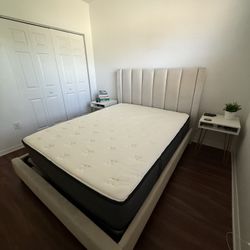 Queen Bed Frame + Mattress + 2 Nightstands – Modern Set