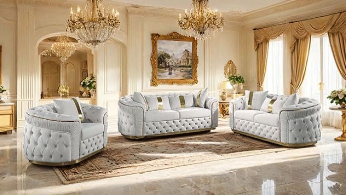GLAM BEIGE GOLD SOFA 2 PIECE LOVESEAT SET COUCH BUTTON TUFTED,New Products : American Fashion Style Bags On Sale