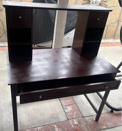 Dark Wood Writing Desk with Hutch