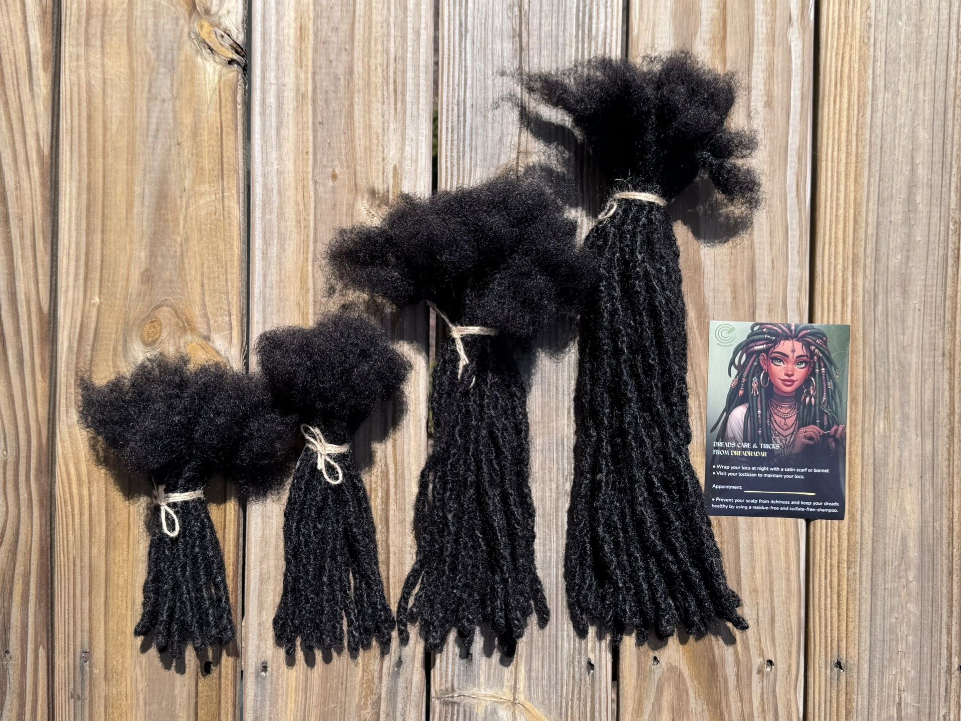 Textured interlocd human hair Dreadlock extensions, blunt tips, length: 4 ''- 60 '', diameter 2-11mm, color 1/B-Natural black