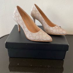 Coach Women’s Waverly Jacquard Signature Canvas Pointed Toe Pump Shoes Heels Size 7