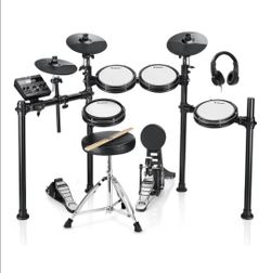 Donner DED-200 Electric Drum Sets with Quiet Mesh Drum Pads, 2 Cymbals w/Choke, 31 Kits and 450+ Sounds, Throne, Headphones, Sticks, USB MIDI, Melodic