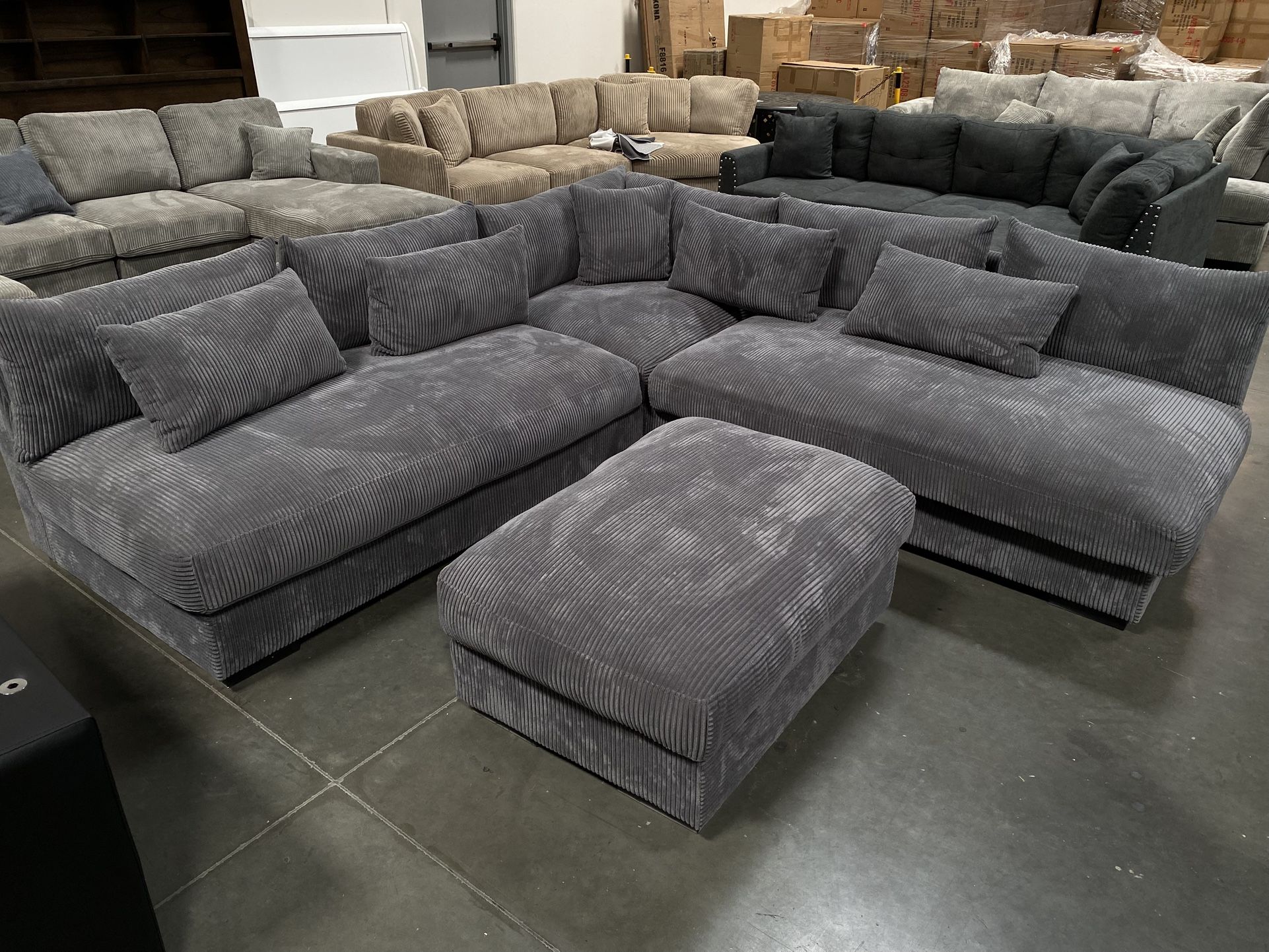 New! Plush Sectional Sofa, Dark Grey Couch, Grey Couch, Grey Sectional, L-Shaped Sofa, Armless Couch, Modern Sectional, Mid-century Sofa, Couch Dimens