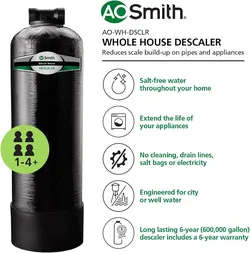 A. O. Smith Whole House Salt-Free Scale Control | 600K Gal | AO-WH-DSCLR
6-Year Life | Prevent Scale Buildup, Protects Appliances | 3/4" Inlet/Outlet