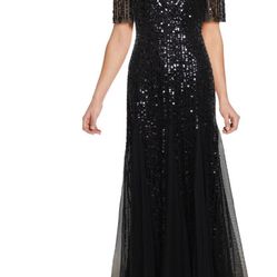 Adrianna Papel Evening Sequined Black Dress Gown