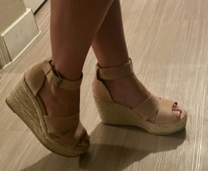 Beige Suede Espadrille Wedge Sandals