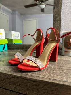 Wild Diva Lounge Red Rhinestone Block Heels - Size 8 (Worn Once/Twice)