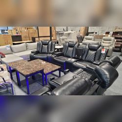 Limited time offer 3PC Leather Power recliner sofa set Black color
