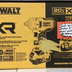 Dewalt 20V Max XR Brushless 1/2” Mid-Range Impact Wrench Kit W/ 2 5.0AH Batteries & Charger New
