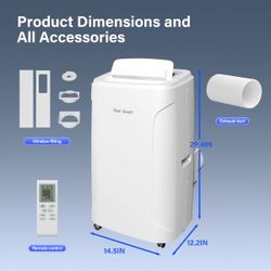 12000 BTU Quiet Portable Air Conditioners For Room Cools Up To 590 Sq.Ft, With Dehumidifier, Fan, Remote Control, Sleep Mode, 24H Timer, Dual Motor Co