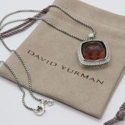 David Yurman Sterling Silver Albion 20mm Morganite Diamond Pendant Necklace 18”