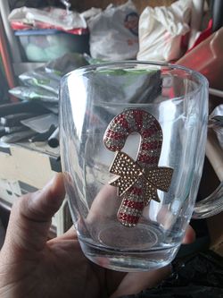 Free Clear Glass Mug with Candy Cane Embellishment
